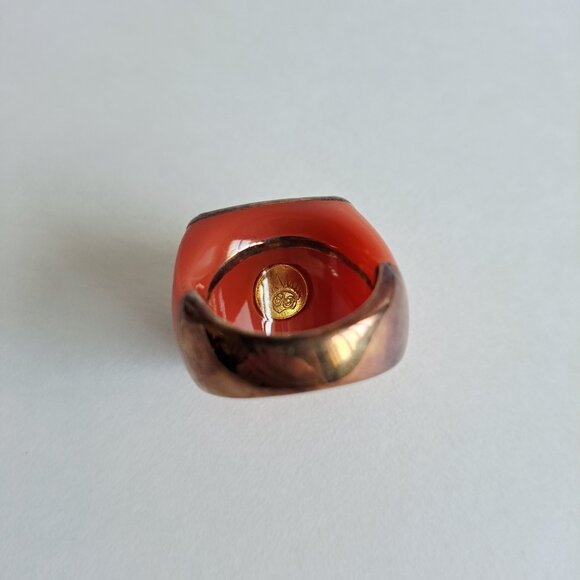 New Angelique de Paris Zircon & Resin Orange Square Ring Size 7 - Picture 5 of 12